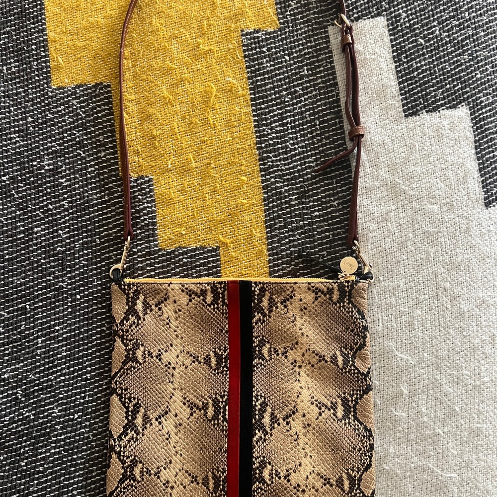 Clare V python crossbody bag black and red stripe
